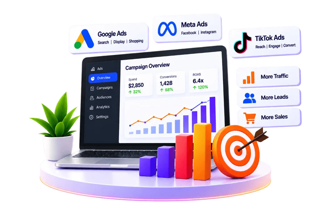 Paid advertising campaign performance and ROAS analytics dashboard