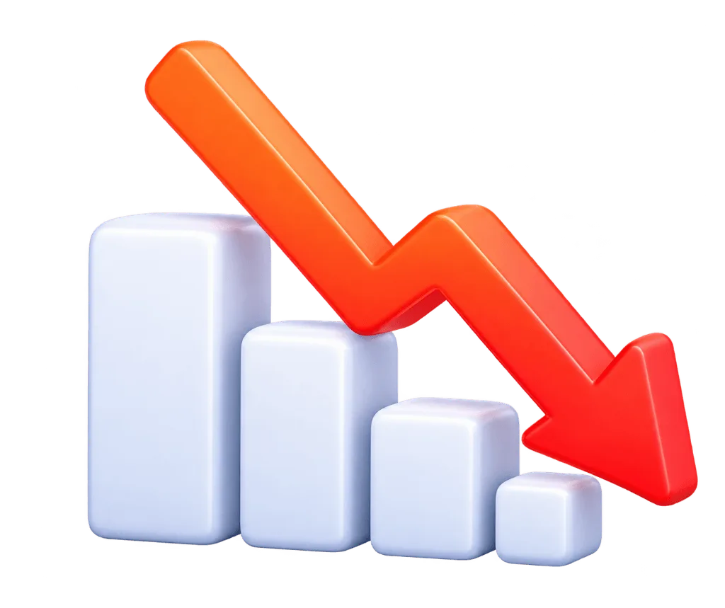 No clear return on investment with 3D falling bar chart and downward arrow