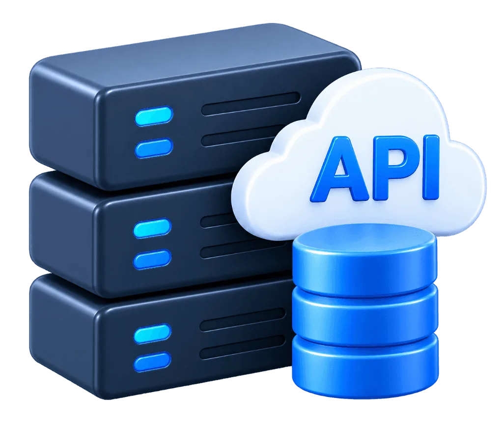 Backend developers 3D server database stack with API cloud