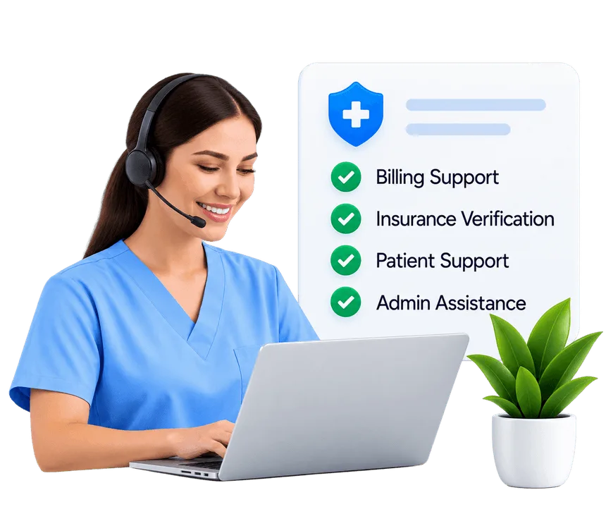 Healthcare remote specialist with headset and checklist