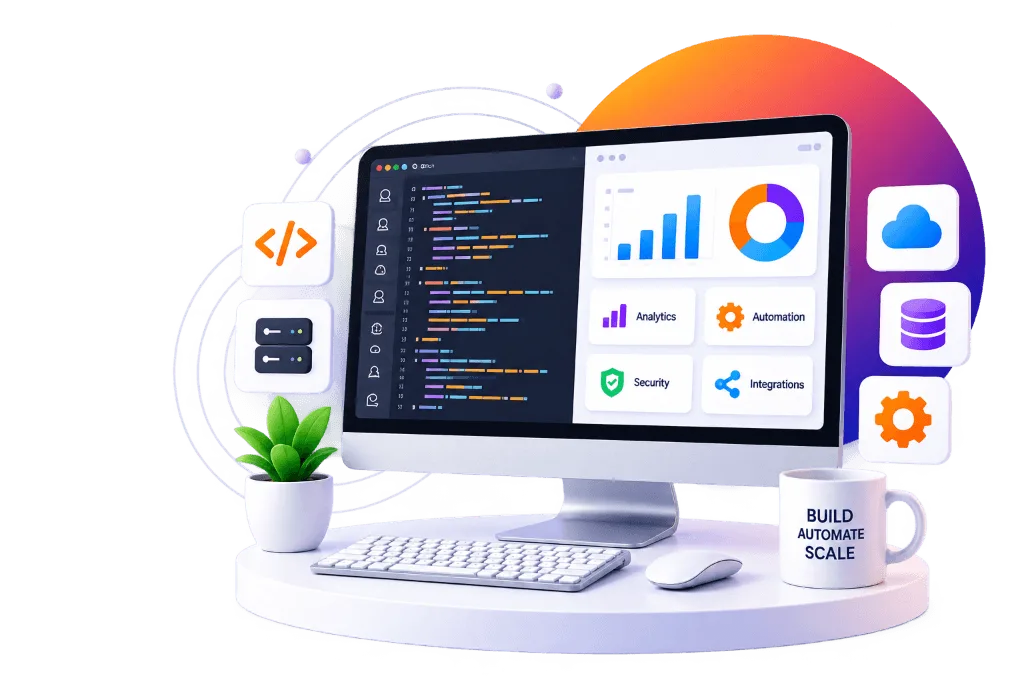 Custom software system architecture dashboard on laptop and tablet