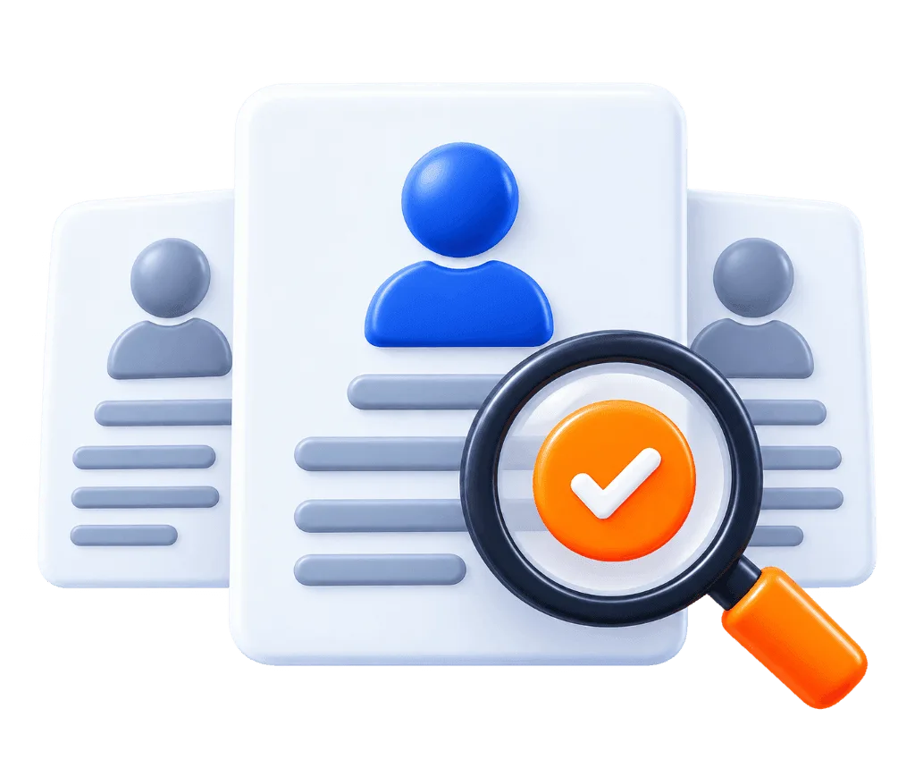 Right talent match candidate profile with checkmark magnifying glass