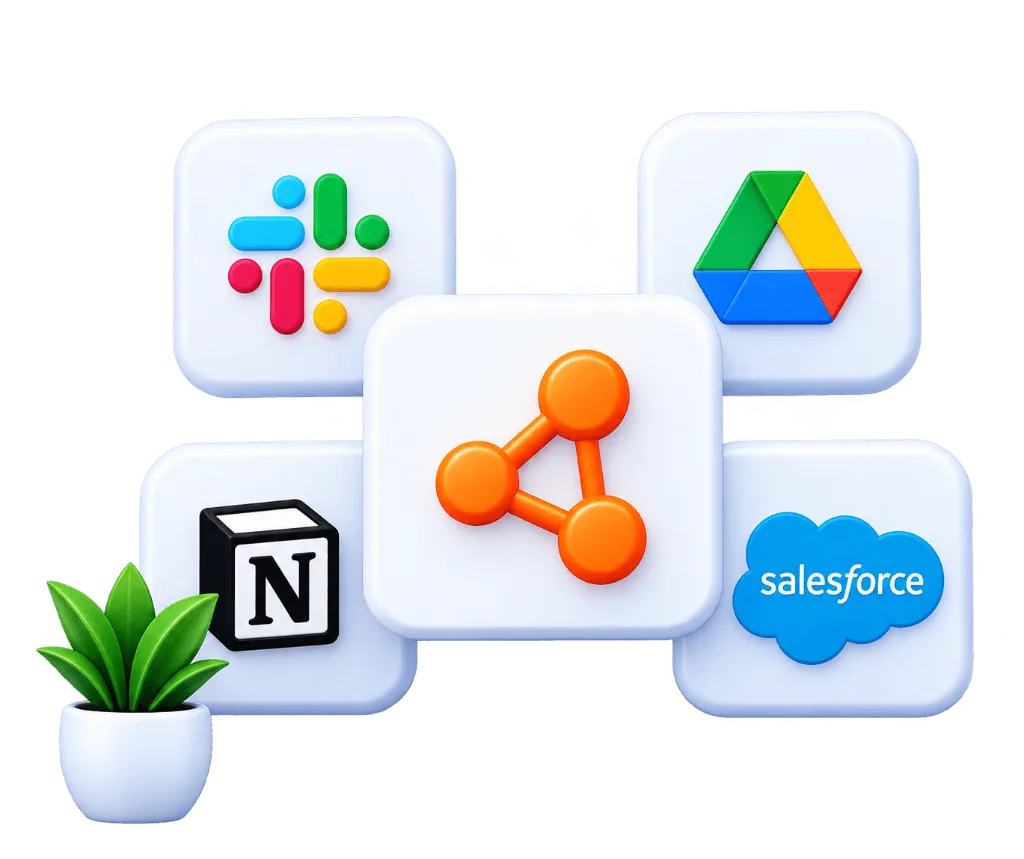 3D app cubes with Slack, Google Drive, Notion, Hubspot and Salesforce integration