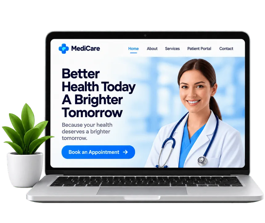 Healthcare website and patient portal software on laptop