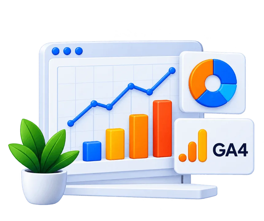 GA4 conversion tracking setup, event attribution and analytics dashboard