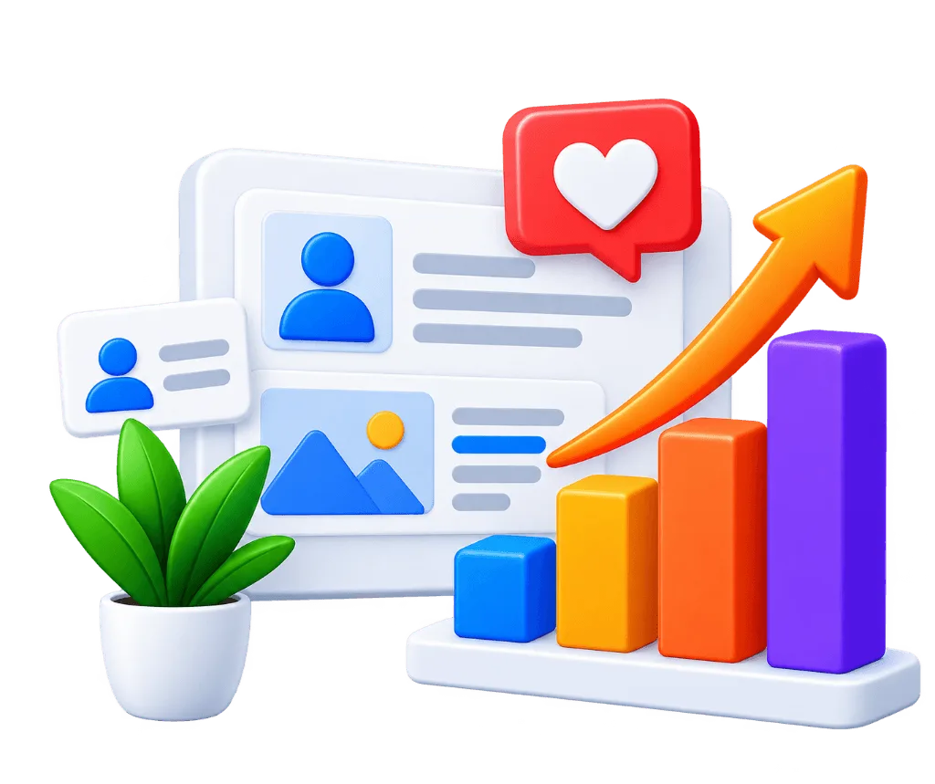 Social media performance metrics and audience growth charts