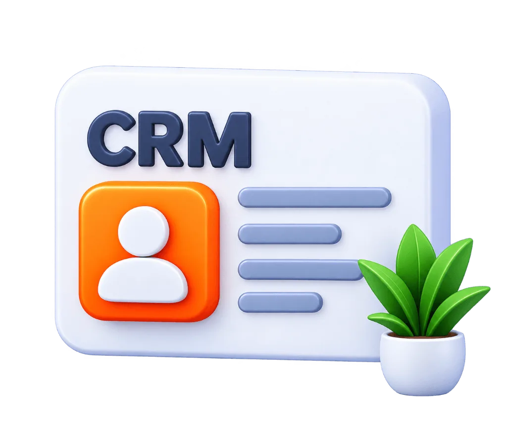 3D CRM contact card ID with user avatar and potted plants for CRM Automation