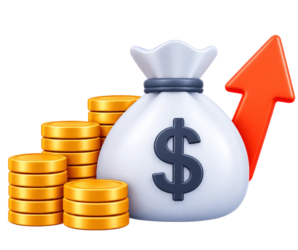 High Hiring Costs money sack with coins and rising arrow