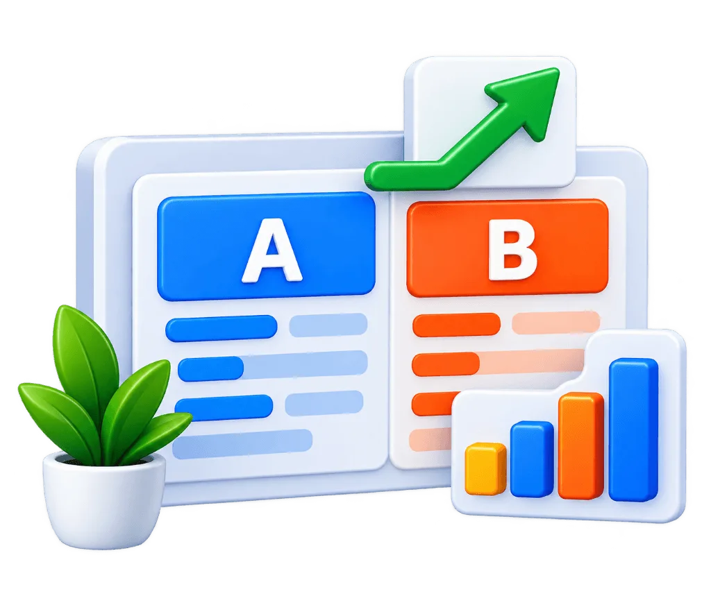A/B split testing and multivariate experimentation cards with growth metrics
