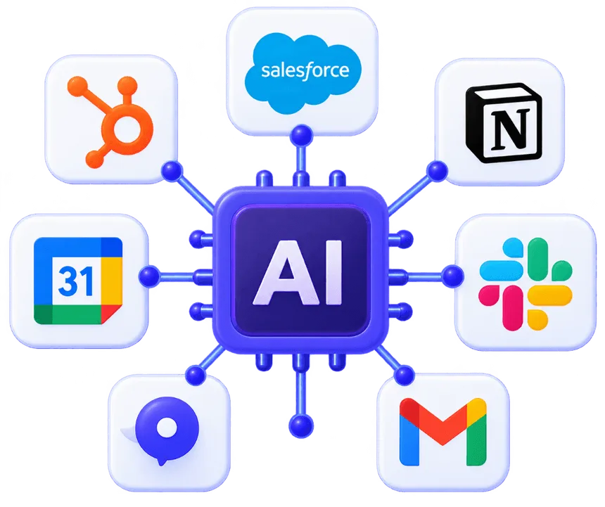 AI Agent Integrations with HubSpot, Salesforce, Slack, Notion, Google Calendar and Gmail