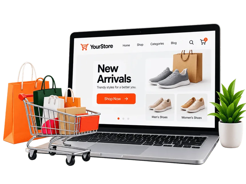 eCommerce online store storefront website on laptop