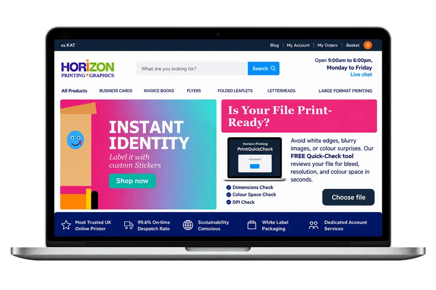 Horizon Printing & Graphics Custom E-Commerce Platform Showcase on Laptop