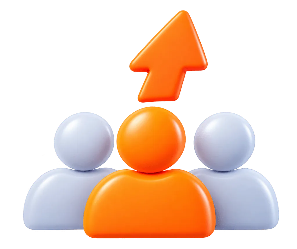 Scaling the Team 3 team member avatars with upward arrow