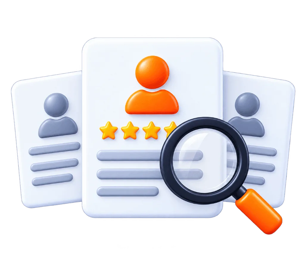 Finding Skilled Developers candidate profiles with 5 stars and magnifying glass