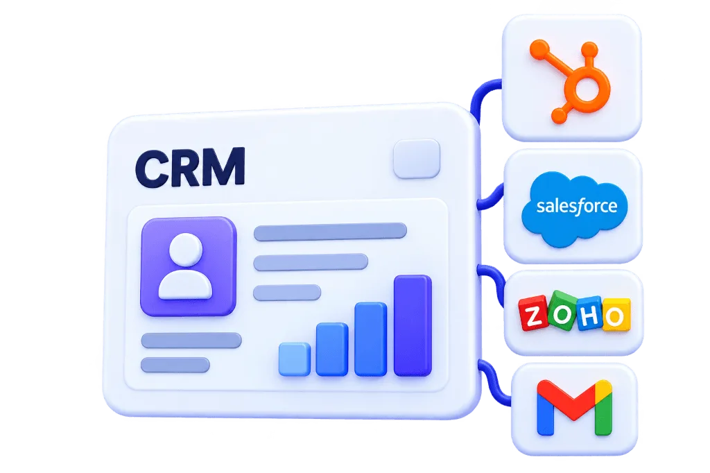AI CRMs dashboard with Hubspot, Salesforce, Zoho and Gmail integrations