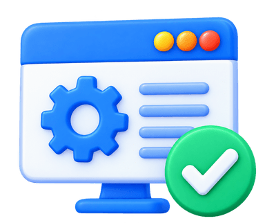 Workflow integration 3D illustration with computer monitor and green checkmark