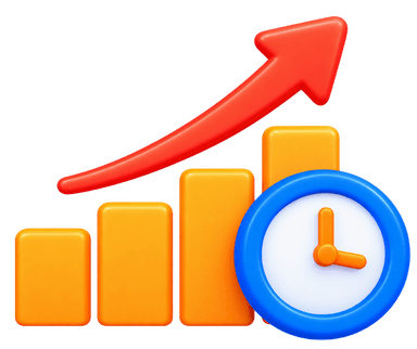 Peak-hour staffing gaps 3D illustration with growth bar chart and clock