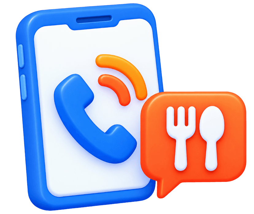 Order taking agents 3D illustration with smartphone and restaurant speech bubble