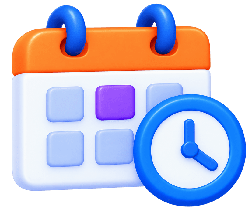 Reservation support agents 3D illustration with calendar and clock